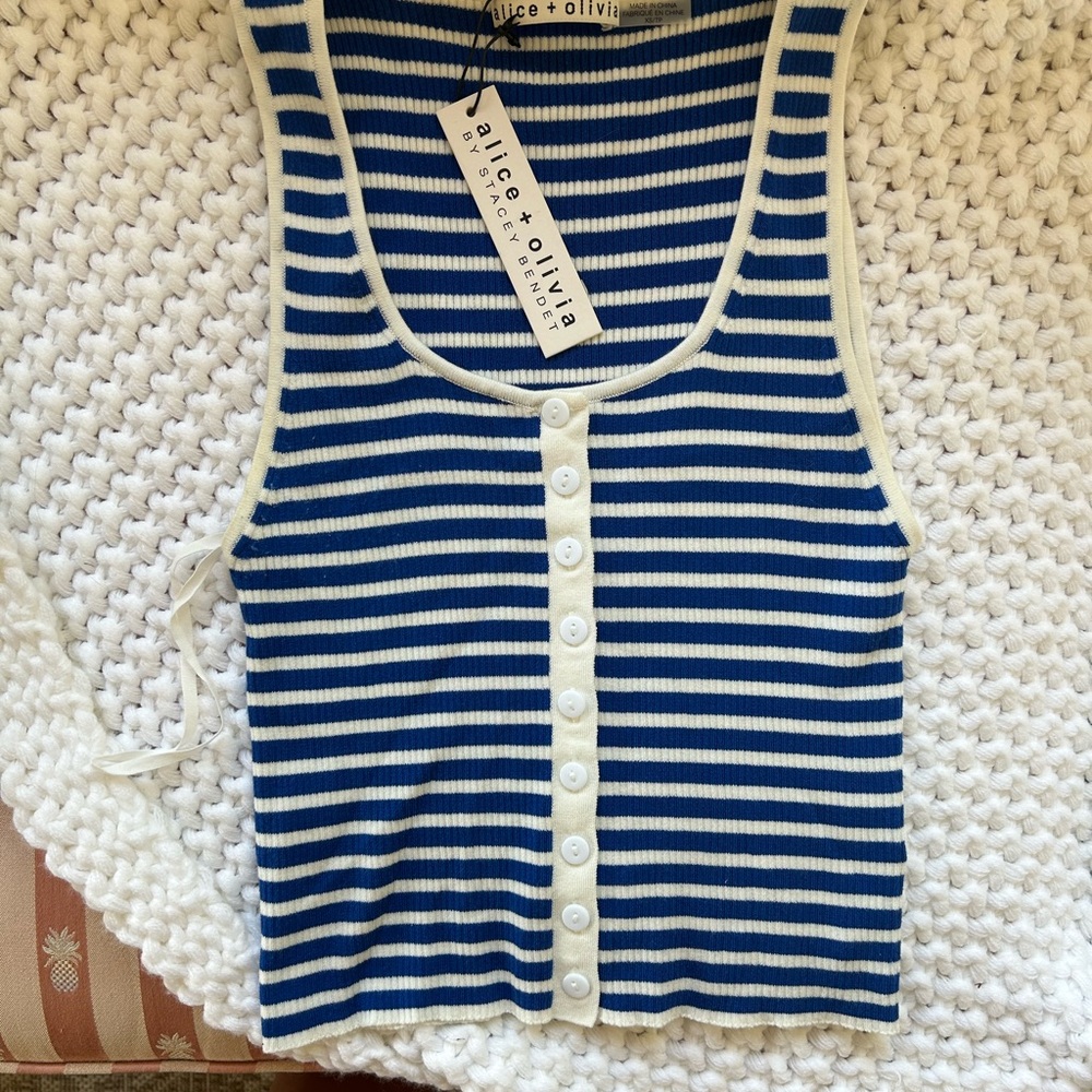 Alice + Olivia Striped Blue and White Top